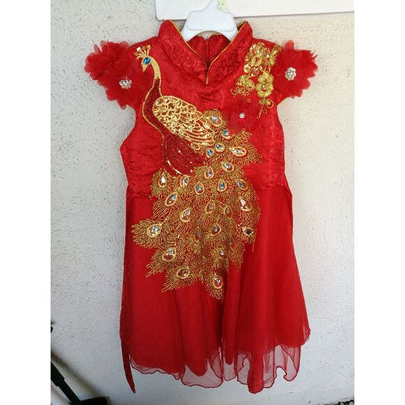 Girls Red Chinese Lunar New Year Phoenix girls dress sz 6X heritage pageant - Picture 4 of 5
